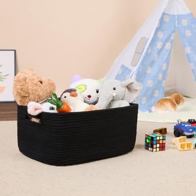 MiniArk Large Storage Baskets for Shelves, Closet Organizers Bins for Clothes Blanket Towels, Baby Nursery, Toy Baskets Box, Woven Rope Baskets, 17 x 13 x 7.5”, 3 Packs Black - Image 5
