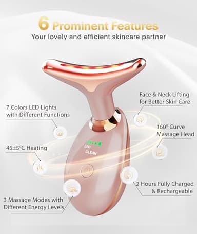 ELISHINE Light Based Face-Neck-Massager - 7 Color Portable Facial Massager for Skin Care, Rose Gold - Image 4