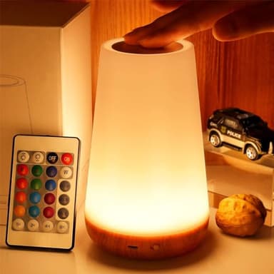 THAUSDAS Night Light, Dimmable Touch Lamp for Bedroom, Portable Table Bedside Lamp, 5 Brightness 13 RGB Colors, Night Lights for Baby Nursery Bathroom - Image 1