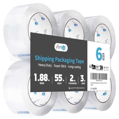 Art3d 6 Rolls Carton Sealing Tape Heavy Duty, Clear Packing Tape, 1.88" x 55 yds, 2 mil Thick - Image 1
