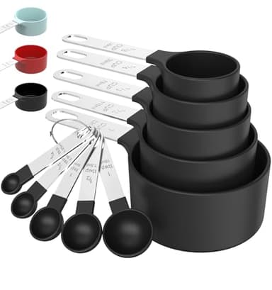 TILUCK Measuring Cups & Spoons Set, Stackable Cups and Spoons, Nesting Measure Cups with Stainless Steel Handle, Kitchen Gadgets for Cooking & Baking (Black) - Image 1
