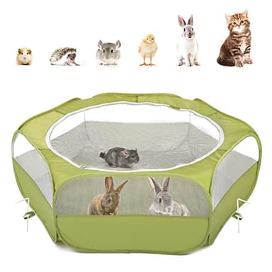 Pawaboo Small Animals Playpen, Waterproof Small Pet Cage Tent with Zippered Cover, Portable Outdoor Yard Fence with 3 Metal Rod for Chick/Kitten/Puppy/Guinea Pig/Rabbits/Hamster/Chinchillas,Green - Image 1