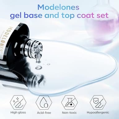 modelones Gel Top Coat, 15 ml 2025 Upgrade Super Shiny Base and Top Coat Set, Soak Off Nail Lamp Acid Free No Wipe Clear Base Top Gel Nail Polish - Image 8