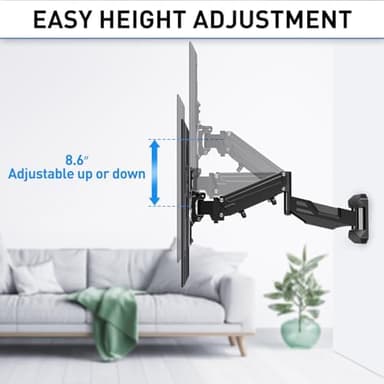 MOUNTUP Height Adjustable TV Wall Mount for 26-55 Inch TVs, Gas Spring Full Motion Articulating TV Bracket with Smooth Swivel Tilt & Safe Corner Installation, 400x400mm VESA, 11-66 lbs, Textured Black - Image 5