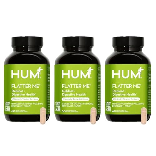HUM Flatter Me Digestive Enzymes for Women & Men, Digestive Health Bloating Supplement with Ginger & Peppermint Leaf, Fast Acting Anti Bloat Pills Multi Enzyme for Debloating, Vegan,180 Capsules - Image 1