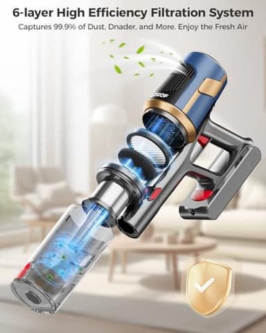 Cordless Vacuum Cleaner, 30Kpa Vacuum Cleaners for Home, Max 50Mins Runtime, Anti-Tangle Stick Vacuum, LED Screen, 1.5L Dust Cup, Rechargeable Lightweight Vacuum for Hardwood Floor, Carpets, Pet Hair - Image 8