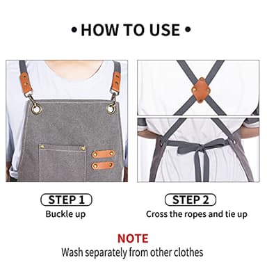 ZOMAO Chef Apron, Apron for Men Women with Adjustable Straps Cotton Canvas Cross Back Adjustable Apron with Pockets for Women and Men(Grey) - Image 6