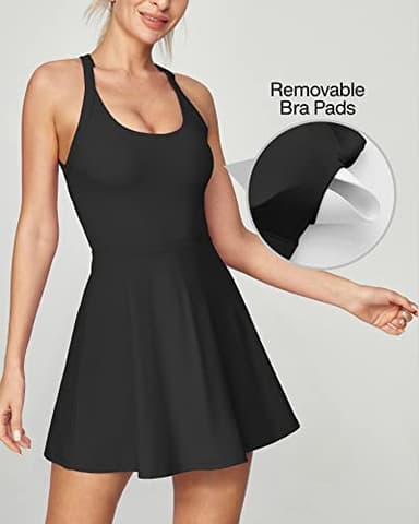 Heathyoga Tennis Dress with Built in Shorts and Bra Athletic Dress for Women Summer Cut Out Twisted Golf Workout Dress Black - Image 2