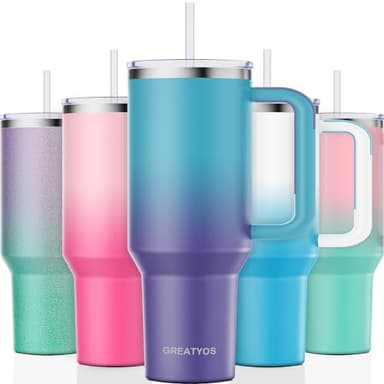 Greatyos 40 oz Tumbler with Handle and Straw Lid Insulated Tumblers Cups with Lids Straws Double Wall Vacuum Stainless Steel 40oz Tumbler Travel Mug Gifts for Men Women Him Her (Ocean Dream) - Image 1