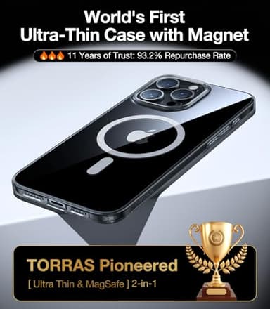 TORRAS Magnetic Slim Fit for iPhone 16 Pro Case, 6.3 inch, Ultra-Thin, Compatible with MagSafe, Lightweight Matte Anti-Scratch Hard PC Cover Phone Case, Clear Black - Image 2