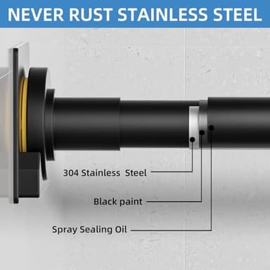 CorkLatta Matte Black Shower Curtain Rod,1 Inch Diameter Stainless Steel Adjustable Spring Tension Rods 32 to 80",with Holders,Anti-Slip,Curtain Rods No Drilling(1 Pack) - Image 7