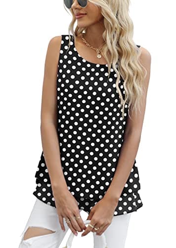 Jouica Women's Sleeveless Chiffon Tank Top Double Layers Casual Flowy Tank Tops,Black Dot,X-Large - Image 4