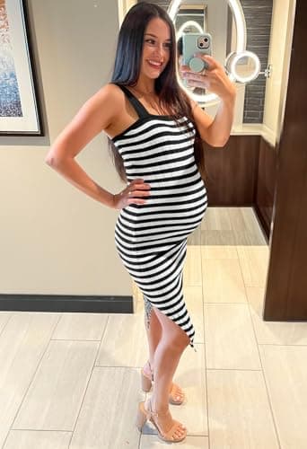 MEROKEETY Women's 2025 Summer Bodycon Midi Dress Vacation Sleeveless Ribbed Knit Striped Sweater Dresses - Image 6