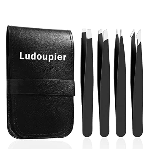 LUDOUPIER [4+1 Pieces] Tweezers Set with Travel Case, Great Precision Upgrade Professional Anti-rust Alloy Tweezers for Women & Men Multi-purpose as Eyebrows Facial Hair Ingrown Hair Removal - Image 1