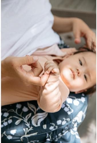 My Brest Friend Original Nursing Pillow Enhanced Ergonomics Essential Breastfeeding Pillow Support For Mom & Baby W/ Convenient Side Pocket, Double Straps & Slipcover, Navy Bluebells - Image 3