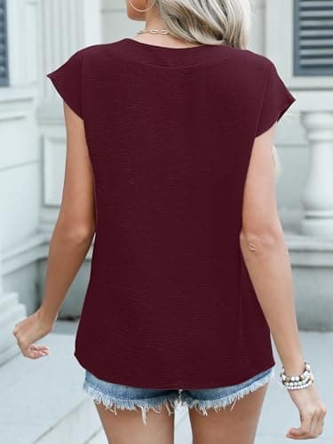 ANRABESS Women Tops Cap Sleeve Textured Dressy Casual V Neck Shirts 2025 Summer Business Work Blouses Outfits - Image 6
