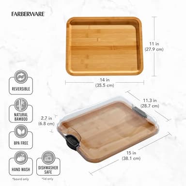 Farberware Build-A-Board Bamboo Cutting Board with Single Storage Compartment, Clear Locking Lid, Black Handles, Perfect for Charcuterie & Snacks - Image 6