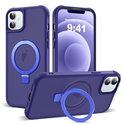 SKYLMW Compatible with iPhone 12 Case & iPhone 12 Pro Case with Invisible Magnetic O-Ring Stand Translucent Phone Cases 6.1" [Compatible with Mag-Safe][Great Grip Feeling], Navy - Image 1