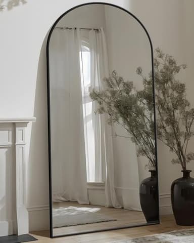 Antok Full Length Mirror, 76"x34" Floor Mirror with Stand, Hanging Mounted Mirrors for Bedroom, Living Room, Cloakroom, Dining Room, Black, Arched - Image 1