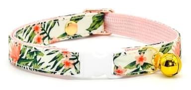 Summer Cat Collar, Safety Breakaway Kitten Collar, Palm Trees and Flowers, XXS (6" - 10") - Image 1