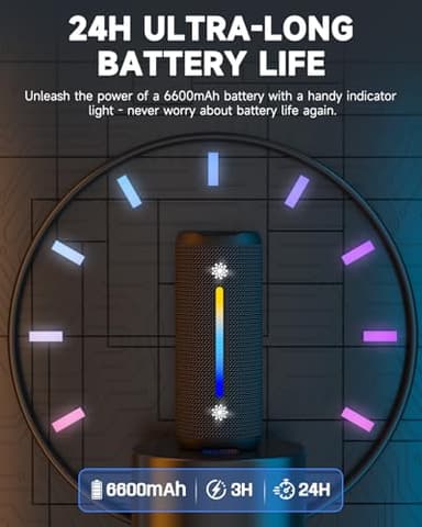 Bluetooth Speakers Wireless Loud Stereo Sound IPX7 Waterproof Outdoor Portable 25W Super Bass Speaker for Home Party Beach with 24H Playtime Colorful Lights BT5.3 TWS Pairing Birthday Gift Black - Image 4
