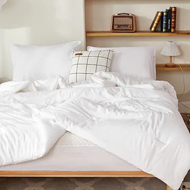 Litanika White Comforter King Size, 3 Pieces Lightweight Solid Bedding Comforter Set, All Season Fluffy Bed Set (104x90In Comforter & 2 Pillowcases) - Image 1