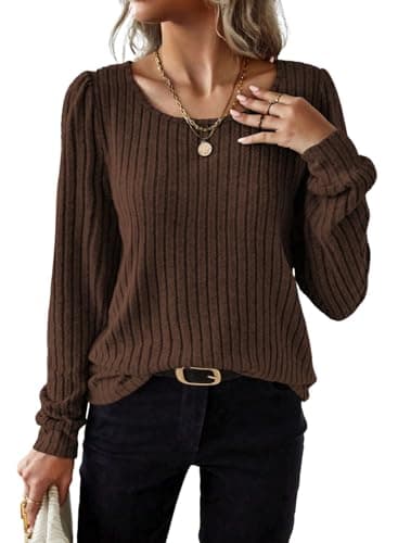 Samefar Ladies Tunics or Tops to Wear with Leggings Long Sleeve Sweater Tops for Women Basic Solid Soft Womens Shirts Blouses Brown Medium - Image 1
