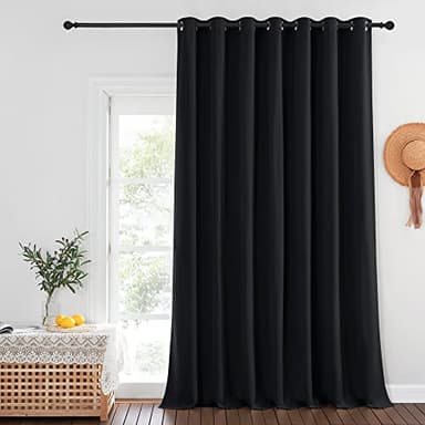NICETOWN Black Out 132 inch Curtain for Patio Door, Grommet Thermal Insulated Room Divider Extra Wide Window Treatment Sound Reducing for Bedroom, Black, 1 Panel, W100 x L132 - Image 1