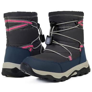 PolarPals Toddler Snow Boots Boys Girls Winter Shoes Waterproof Slip Resistant Outdoor Warm Boots for Little Kids (Grey/Dark Blue,7.5) - Image 2