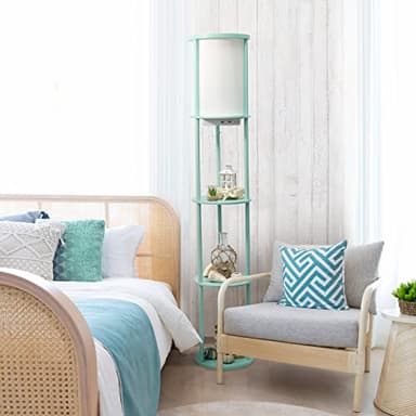Simple Designs LF2010-AQU 62.5" Round Modern Shelf Etagere Organizer Storage Floor Lamp with 2 USB Charging Ports, 1 Charging Outlet and Linen Shade for Living Room Bedroom, Aqua, 11.5 x 11.5 x 62.5 - Image 5