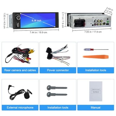 Pyniro Single Din Car Stereo, 6.36 Inch CarPlay & Android Auto HD IPS Touchscreen Radio with Bluetooth with Backup Camera, Support USB Type-C Charging/USB/Mirror Link/Microphone/FM/EQ - Image 6