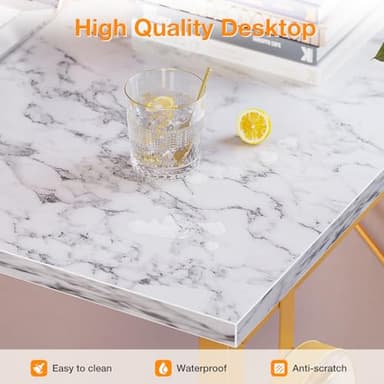 ODK Computer Desk, 40 Inch Small Study Desk, Office Desk with Storage, Work Table with Headphone Hook for Small Space Home Office, White Marble + Gold Leg - Image 8
