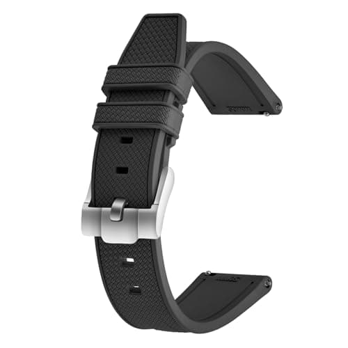 ULLCHRO FKM Rubber Watch Strap 20mm 22mm Quick Release Fluororubber Band with Silver Buckle Soft Breathable Durable Rubber Sport Strap for Men Women Waterproof Silicone Replacement (20mm, Black) - Image 1