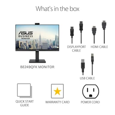 ASUS 24” 1080P Video Conferencing Monitor (BE249QFK) - IPS, 100Hz, Frameless, Full HD Webcam, Mic Array, Speakers, Height Adjustable, Ergonomic Design, Eye Care, Wall Mountable, 3 yr Warranty - Image 8