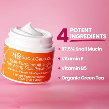 SeoulCeuticals Large 4oz 97.5% Snail Mucin Moisturizer Cream Korean Skin Care - K Beauty Skincare Day & Night Snail Repair Cream Filtrate Cruelty Free - Image 5