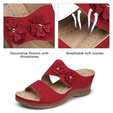 TEMOFON Women Wedge Sandals Dressy: Casual Sandal Woman Red Size 8 - Comfortable Arch Support Platform - Summer Orthopedic Sandals Shoes - Image 4