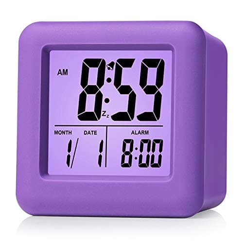 Plumeet Digital Alarm Clock for Kids with Snooze and Nightlight - Easy Setting Silicone Display Time, Date - Loud for Bedroom - Battery Powered (Purple) - Image 1