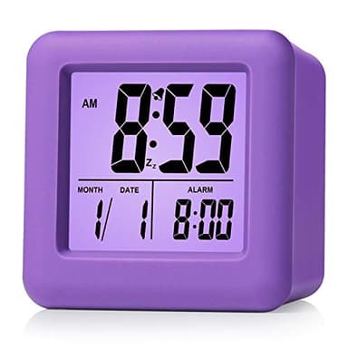 Plumeet Digital Alarm Clock for Kids with Snooze and Nightlight - Easy Setting Silicone Display Time, Date - Loud for Bedroom - Battery Powered (Purple) - Image 1