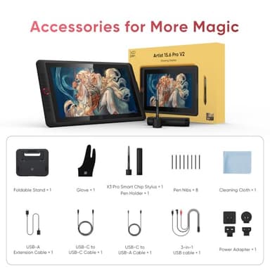 XPPen Artist 15.6 Pro V2 Drawing Tablet with Screen, 16K Pen Pressure Stylus Digital Art Tablet with Full-Laminated Anti-Glare Glass Adjustable Stand 8 Shortcut Keys Work for PC Mac Linux Android - Image 9