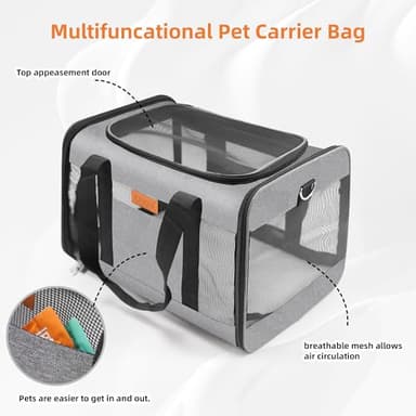 YUNIQUE Soft-Sided Cat & Dog Carrier for Pets Up to 15 Lbs, Airline Approved Collapsible Travel Puppy Carrier with Lightweight Fabric Design (Grey) - Image 6