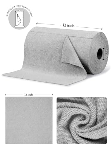 Fantasticlean Microfiber Cleaning Cloth Roll -75 Pack, Tear Away Microfiber Towels, 12" x 12", Reusable, Washable, Scratch Free, Ultra Absorbent Dish Rags for Car, Home, Garage or Shop (Grey) - Image 7
