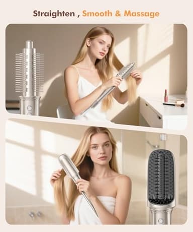 6-in-1 Hair Dryer Brush, Hair Styler with Automatic Curlers, 150,000 RPM High-Speed Negative Ionic Hair Dryer Fast Drying, Blow Dryer Brush for Curling/Volumizing/Straightening with Travel Bag, Gold - Image 7