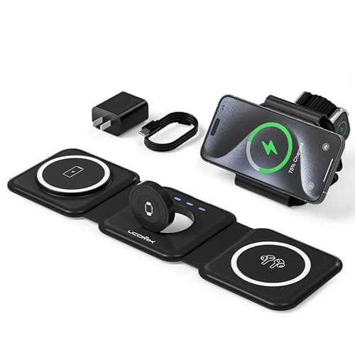UCOMX 3 in 1 Charging Station for Multple Devices,Foldable 3 in 1 Wireless Charger for Travel,Nano Wireless Charging Station for iPhone16 15 14 13 12 Pro Max/Watch 10 9 8 7 6 5 4 3 Ultra/AirPod Pro - Image 1