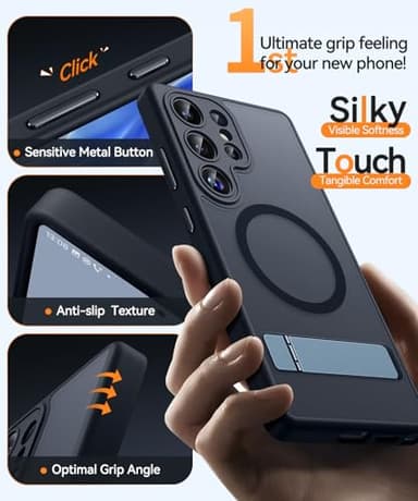 CANSHN Strong Magnetic & Seamless Stand Designed for Samsung Galaxy S25 Ultra Case (2025) [Adjustable Kickstand] [Compatible with Magsafe] Translucent Matte Back, Black - Image 8