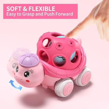 BeAndge Baby Girl Toys Gifts for 1 2 Year Old Girls, Pink Cars for Babies 6-12 12-18 Months, Push and Go Trucks for Toddlers, Soft Rattle and Roll Toys for One & 1+ Infants First Birthday Gift - Image 7