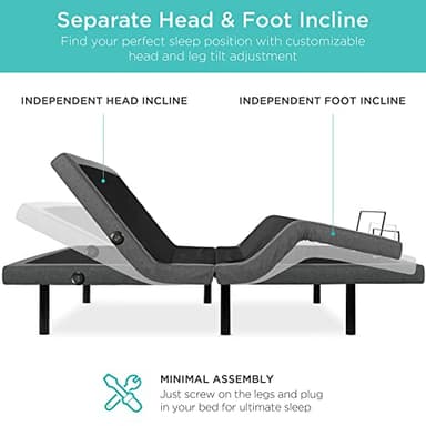 Best Choice Products Ergonomic Queen Size Adjustable Bed Frame, Electric Base w/Wireless Remote Control, Nightlight, Massager, 2 USB Ports - Image 5