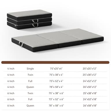 ROXGOX Memory Foam Trifold Mattress - Twin Portable Floor Bed 4 Inch, Foldable Mat with Washable Cover, Handle & Non-Slip Bottom, for RV, Travel, Camping, Yoga, 75"x38"x4" - Image 5