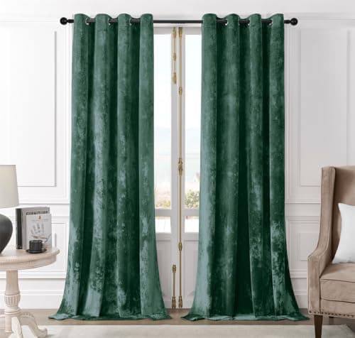 SMILETIME Forest Green Crushed Velvet Curtains 52x96 inch Luxurious Thermal Insulated Soundproof Drapes for Living Room Bedroom Office Soft and Durable Light-Filtering Window Treatments, 2 Panels - Image 1