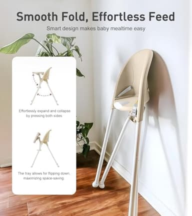 Funny Supply 3-in-1 Foldable High Chair, Portable & Convertible Baby High Chair, Modern Baby Feeding Chair with Removable Double Tray, Lightweight, Space-Saving Design, Easy to Clean, Cream - Image 4