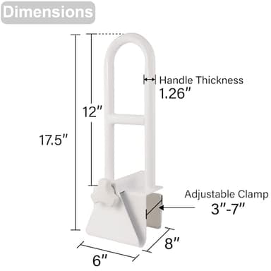 Vaunn Medical Adjustable Bathtub Safety Rail Shower Grab Bar Handle, Stainless Steel, White - Image 3